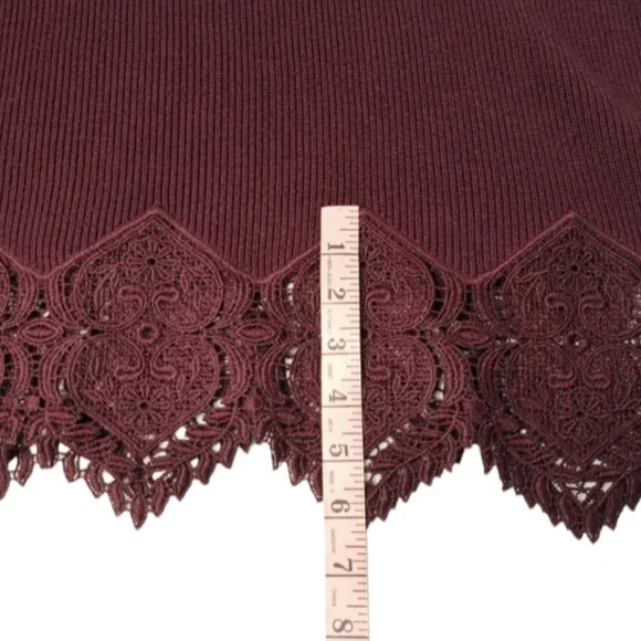 Chico's Women's Long Sleeve Burgundy Blouse/Sweater Ribbed Lace Size 2P … - Picture 10 of 16